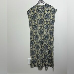 Navy Blue Damask Print Midi Dress